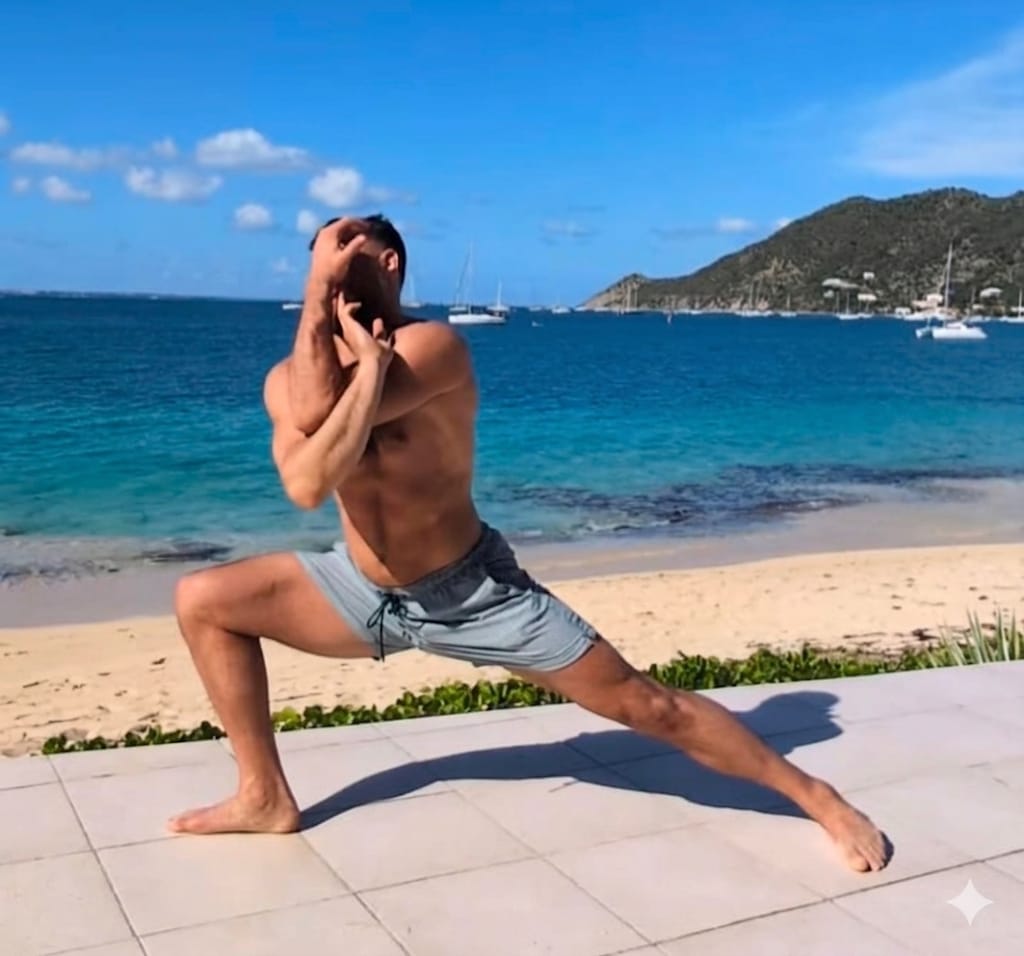 Parivrtta Parsvakonasana — Ángulo lateral en torsión · brazos de águila
